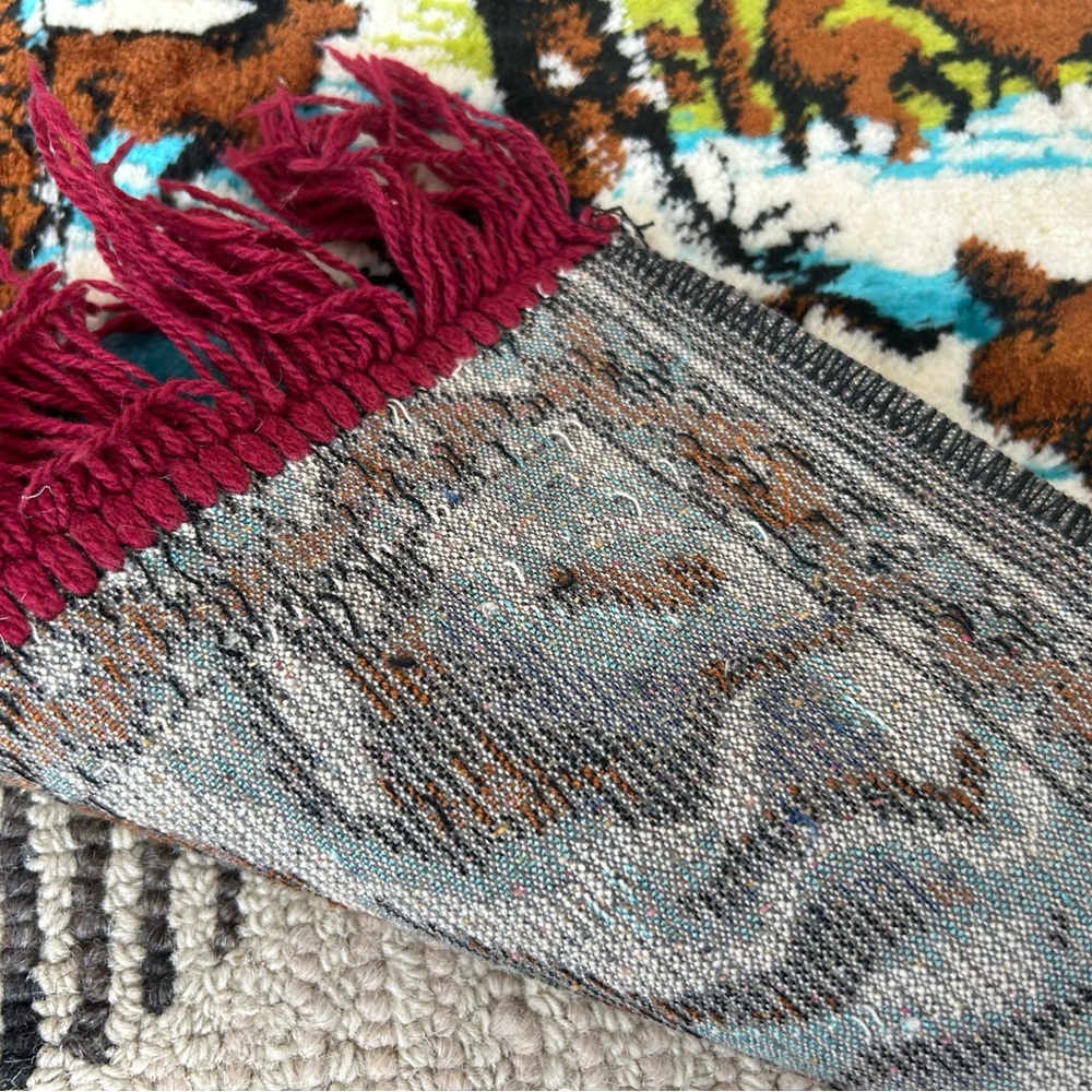 Vintage Velvet Tapestry -Winter Deer/Elk Scene - Picture 7 of 7